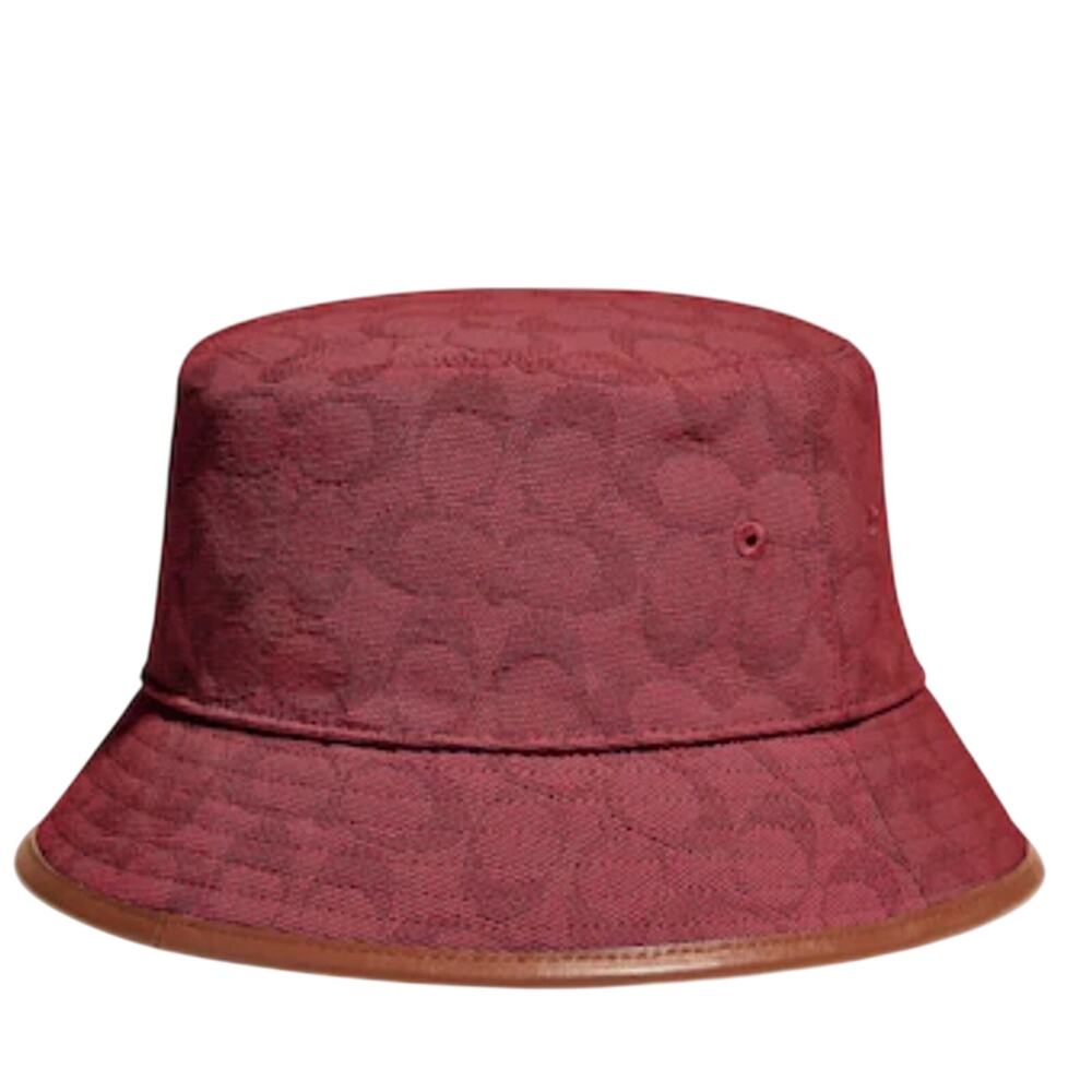 COACH SIGNATURE JACQUARD BUCKET HAT IN COLOR CRIMSON PINK
